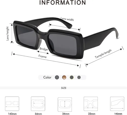 Vista 5 de Appassal Lentes de sol cuadrados retro para mujeres y hombres marco rectangular de moda lentes Sunnie UV400 AP3616