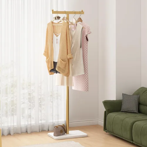 Vista 8 de Percheros independientes con base de mármol, soporte de ropa resistente para entrada, dormitorio, sala de estar, boutiques, 15.7 pulgadas de largo