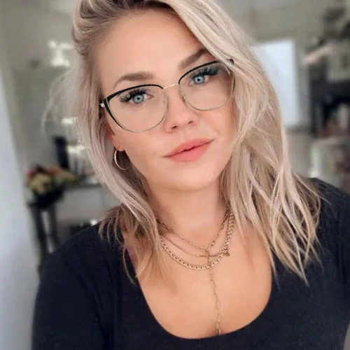 Vista 3 de Gafas de bloqueo de luz azul retro para mujer, marco de metal, gafas de ojo de gato
