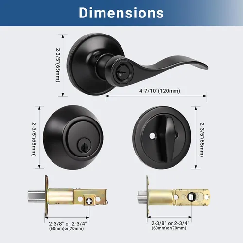 Vista 5 de Knobonly - Paquete de 1 manija para puerta delantera con llave similar y cerrojo de cilindro simple, juego de cerradura exterior color negro mate
