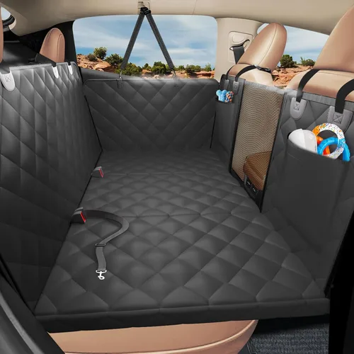 Vista 12 de Extensor de asiento trasero para perros, gran espacio, funda de asiento de automóvil para perro, parte inferior dura con capacidad para 420 libras