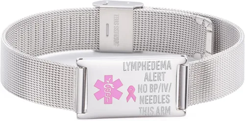 Vista 18 de LinnaLove Lymphedema Alert Bracelets no bp/iv/needles this arm Stainless Steel Medical id Bracelets for Women