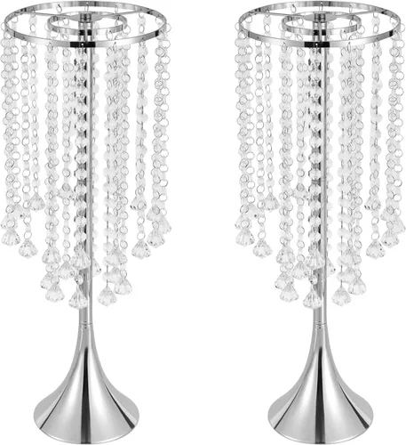 Vista 9 de 2 jarrones de flores de boda de 21.9 pulgadas de alto, centros de mesa plateados para mesa de boda, soporte alto de flores, centro de mesa Estilo 1