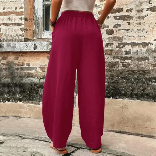 Vista 2 de Maternity Pants for Women Womens Solid Color Casual Pants Flower Prints Trousers Elastic Waist Pockets Wide Leg