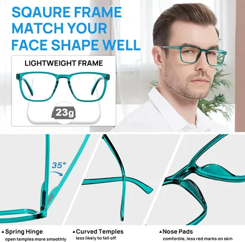 Vista 42 de Lightweight Reading Glasses Men Women Square Spring Hinges Readers 1.00 1.25 1.50 1.75 2.00 2.25 2.50 2.75 3.00