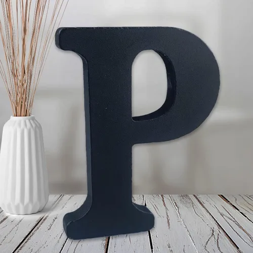 Vista 23 de AOCEAN Letras de madera negra de 6 pulgadas Letras de madera sin terminar para decoración de pared Letras decorativas de pie Rebanadas Tablero