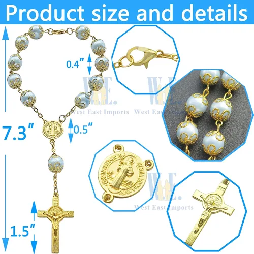 Vista 3 de 12pcs azul sintética Pearl Decenio Rosario Party Favor – Favor para bautizo, Primera Comunión, Bautismo, Boda, Sweet 15 – Recuerdos para Primera