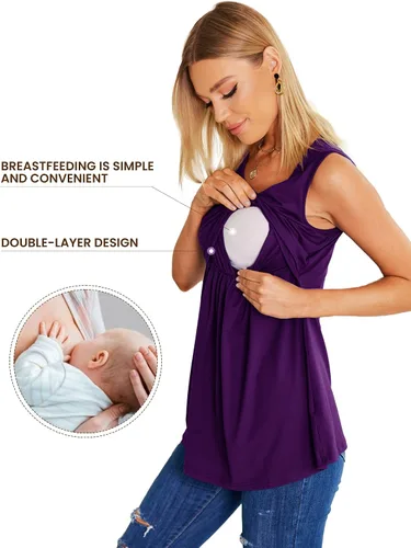 Vista 2 de Ekouaer Camisetas sin mangas de lactancia para mujer, paquete de 3