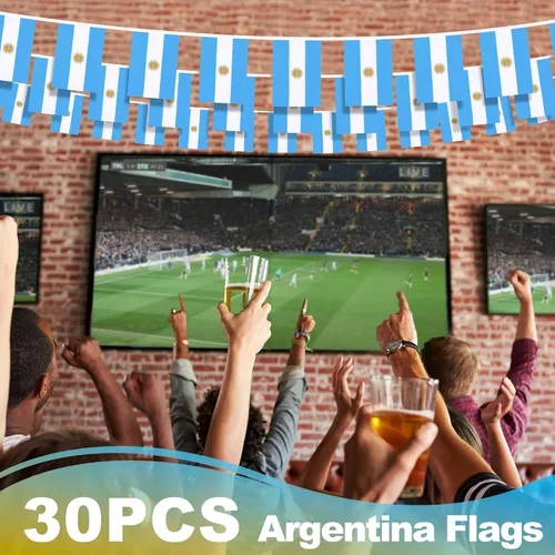 Vista 5 de Bandera de cuerda argentina en pendón, pequeña mini bandera argentina en guirnalda, decoración nacional del país para escuela, fiesta, eventos
