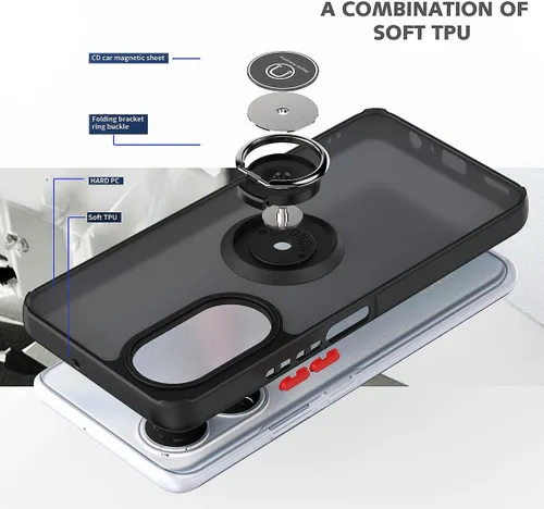 Vista 3 de QUIETIP Funda compatible con Honor X7, TPU + policarbonato duro, anillo magnético a prueba de golpes, cubierta de parachoques con 2 protectores