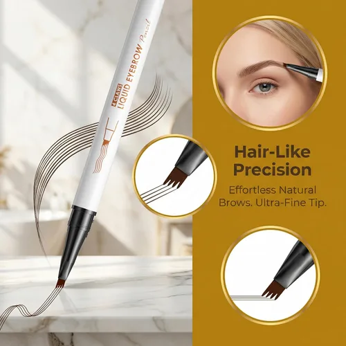 Vista 2 de Lápiz líquido de cejas de 4 garras, 6 colores, efecto microblading de aspecto natural impermeable, herramienta de maquillaje profesional con punta