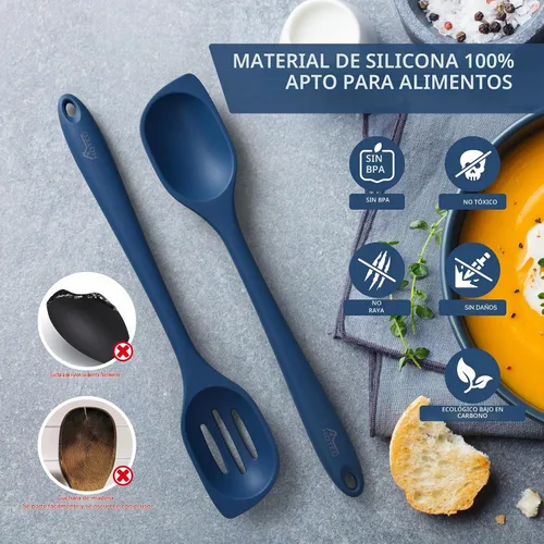 Vista 3 de HOTEC - Espátula de cocina de silicona resistente al calor de 446°F, libre de BPA, cucharas grandes y sólidas con ranuras para la cocina
