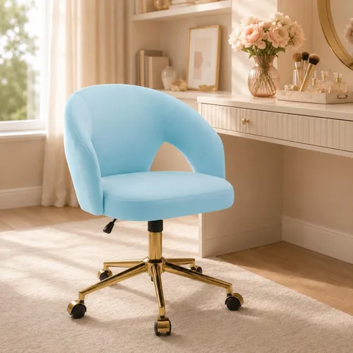 Vista 17 de Silla de escritorio de terciopelo para oficina en casa, moderna silla ajustable para computadora, silla giratoria, bonitas sillas de tocador