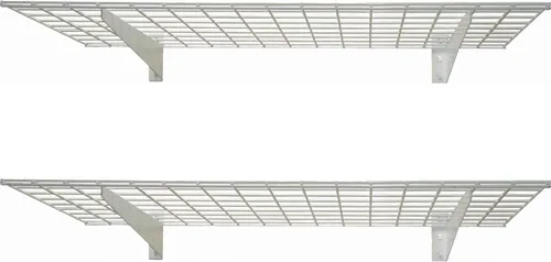 Vista 12 de Hyloft Paquete de 2 estantes de garaje de pared de acero resistente, ajustable de 36 x 18 pulgadas, incluye barra para colgar, carga máxima de Blanco
