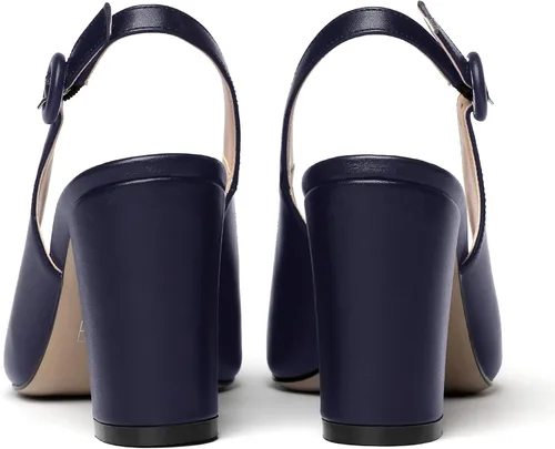 Vista 4 de WAYDERNS Zapatos de tacón de bloque con correa de tobillo puntiaguda mate para mujer, 3.5 pulgadas
