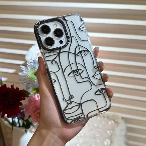 Vista 6 de Funda para iPhone 13, lindo diseño artístico de líneas faciales, diseño kawaii femenino estético patrón de dibujos animados para mujeres, niñas