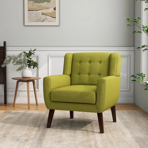 Vista 36 de Accent Chair Set of 1, Comfy Reading Armchair, Beige Linen Blend, Tufted Button Backrest, Solid Wood Frame, Upholstered Club Single Sofa Chairs