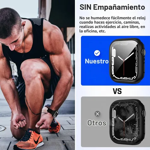 Vista 5 de Goton Funda impermeable 2 en 1 para Apple Watch, protector de pantalla para series 6/5/4, SE 3/2/1 de 40mm, cubierta frontal de vidrio protectora