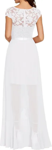 Vista 2 de Daisyaner Vestido largo formal de encaje floral para mujer, con cuello en V, vestido elegante para fiesta de noche, vestido de graduación