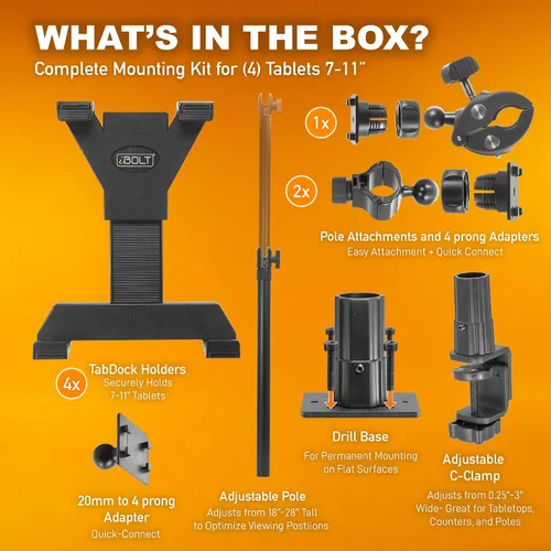 Vista 7 de iBOLT TabDock - Soporte de abrazadera para punto de compra, con 4 soportes para tableta, perfecto para múltiples aplicaciones de entrega
