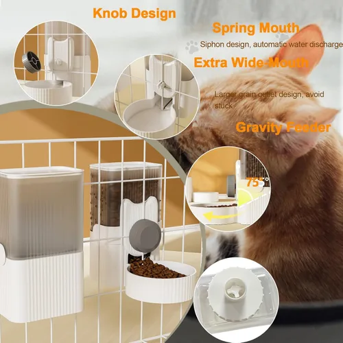 Vista 4 de Lemtrflo Comedero para conejos para jaulas, alimentador automático colgante para gatos y dispensador de agua, accesorios para jaula de hurones