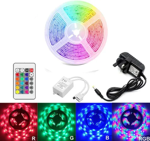 Vista 4 de Tira de luz LED RGB 2835 DC12V para lámpara LED para habitación que cambia de color, tira de luces LED con control remoto de 24 teclas de color RGB