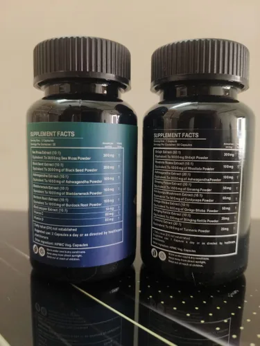 Vista 8 de Shilajit y musgo marino Combo - Cápsulas Shilajit añadidas Ashwagandha, musgo marino, jengibre y aceite de semilla negra, Rhodiola Rosea, Panax