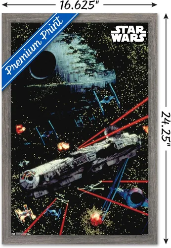 Vista 3 de Trends International Star Wars: Saga - Póster de pared de batalla espacial, 14.725 x 22.375 pulgadas, versión enmarcada de madera de granero