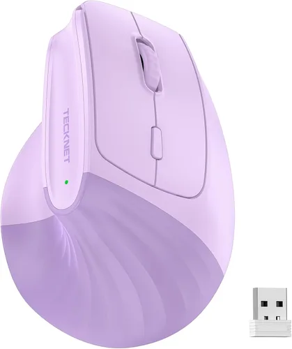 Vista 9 de TECKNET Vertical Ergonomic Wireless Bluetooth Mouse, Silent Rechargeable Bluetooth Mouse(BT 5.0/5.0+2.4G), 5-Level 4800 DPI, 200H Long