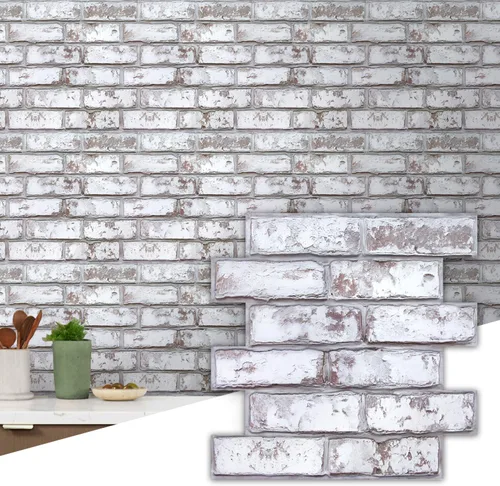 Vista 14 de Commomy Paneles de pared autoadhesivos de ladrillos falsos - 10 piezas de 30 cm x 30 cm de tamaño pequeño, diseño de PVC gris con manchas, papel