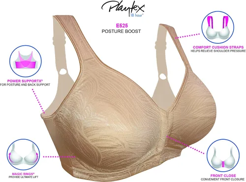 Vista 7 de Playtex - Brasier de copa completa para mujer con cierre delantero, soporte posterior para mejorar la postura, sin varilla, modelo #E525