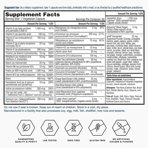 Vista 6 de Nature's Lab Multivitamínico One Daily - Contiene 21 vitaminas y minerales esenciales, incluyendo vitamina C, D3 y zinc, 60 cápsulas