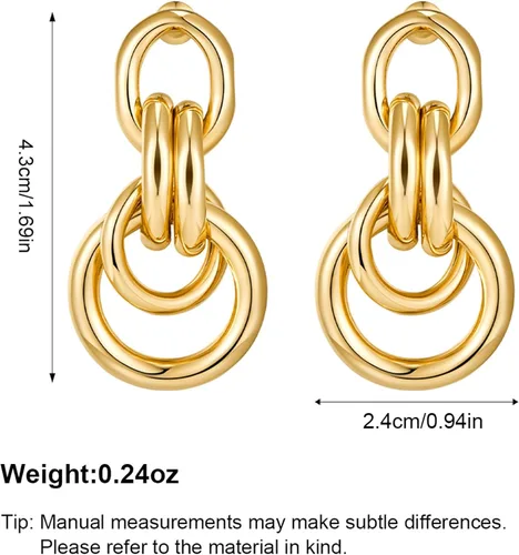 Vista 7 de YUJIE Aretes de eslabones dorados para mujer, aretes de eslabones geométricos de varios estilos
