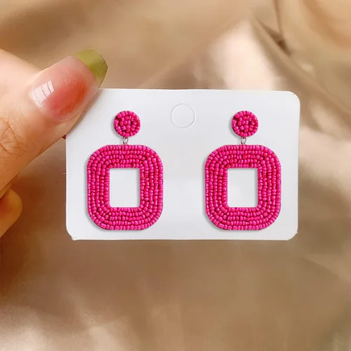 Vista 5 de Aretes de gota hechos a mano con cuentas de semilla de corazón, aretes colgantes bohemios para mujer