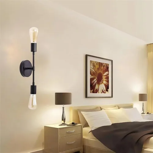 Vista 7 de Lámpara de pared industrial retro con 2 luces para espejo de tocador, apliques dobles para cocina, sala de estar, dormitorio, E27 Lampara Pared