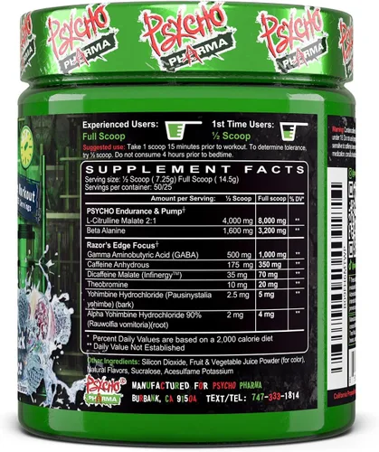 Vista 8 de Psycho Pharma - Polvo de preentrenamiento más potente y altamente estimulante - Límite de la locura - El suplemento de preentrenamiento más intenso