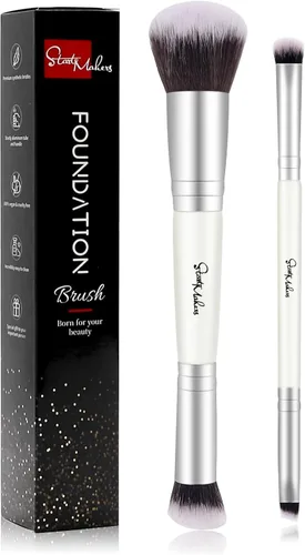 Vista 7 de START MAKERS - Brochas de maquillaje de doble punta para base, 2 en 1, cepillo corrector para cara, cejas, sombra de ojos, para líquidos, polvos