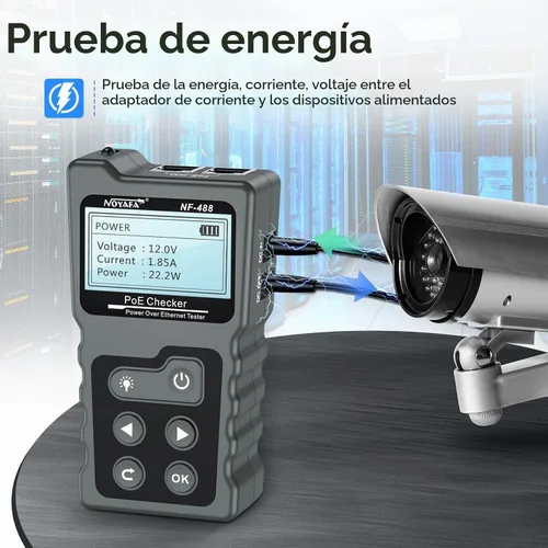 Vista 3 de NOYAFA NF-488 - Probador de cable POE para alimentación sobre Ethernet, comprobación de continuidad de cable de red, detector de bucle invertido POE