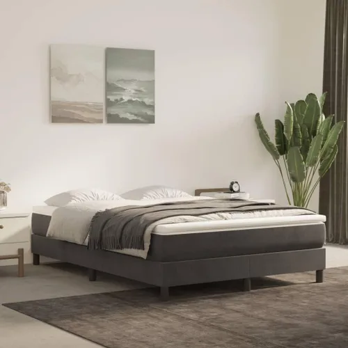 Vista 2 de vidaXL Marco de cama tamaño Queen con somier, terciopelo gris oscuro, diseño moderno, construcción de madera contrachapada de ingeniería duradera