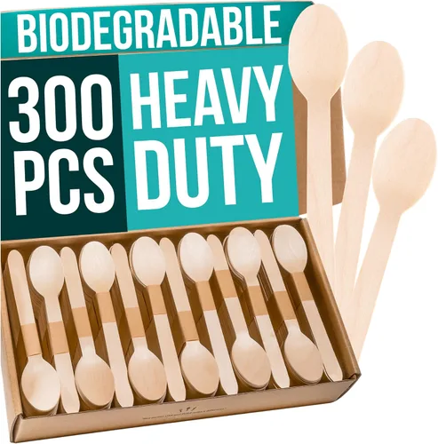 Vista 10 de Tenedores de madera desechables para comer, 300 piezas, resistentes y afilados, nuestra madera certificada FSC sin culpa protege los bosques, una