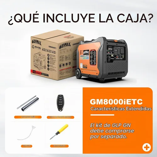 Vista 9 de GENMAX Generador inversor de combustible triple de 8000 W (modelo 2026) Características: arranque y parada automática de 2 cables, control