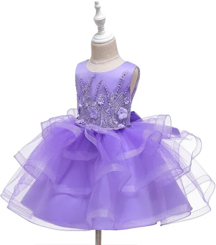 Vista 4 de Vestido de tul con flores para niñas pequeñas, vestido formal de fiesta de cumpleaños, vestido de fiesta de lentejuelas para desfiles, vestido tutú