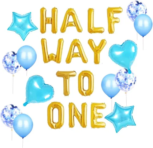 Vista 9 de JeVenis Globos de Mitad Camino a Uno para Cumpleaños de 1/2 Año, Decoraciones de Cumpleaños de Mitad Camino a Uno (azul)