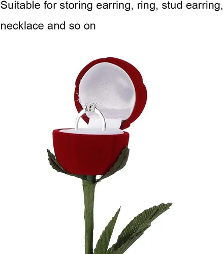 Vista 8 de Caja de almacenamiento de anillo de boda con forma de flor de rosa de moda para pendientes de collar