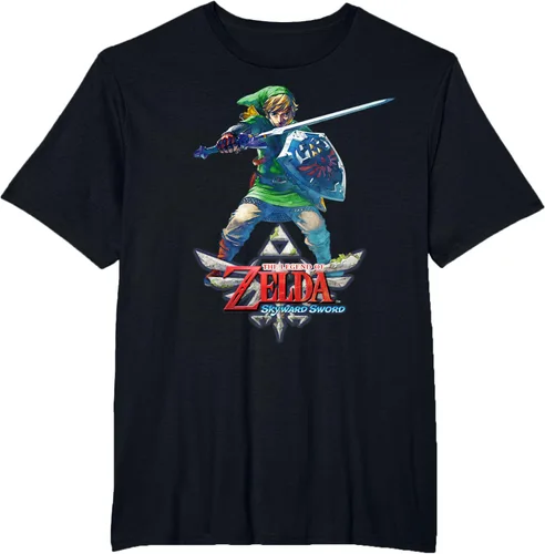 Vista 29 de Camiseta Nintendo Zelda Skyward Sword Link Ready for Battle Negro
