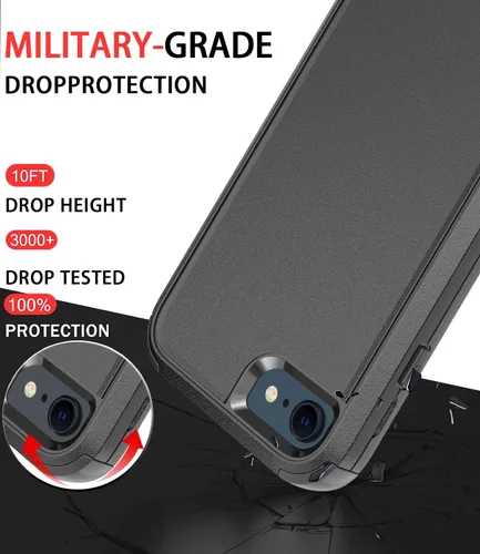 Vista 2 de Diverbox Funda diseñada para iPhone SE con protector de pantalla, resistente a los golpes, resistente a los golpes, para Apple iPhone se Phone Negro