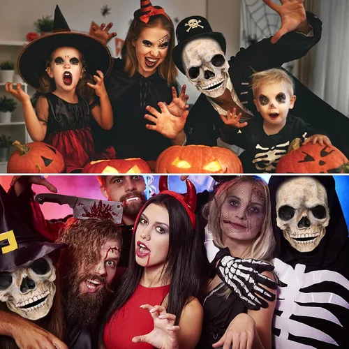 Vista 5 de Máscara de payaso con mandíbula móvil, máscara aterradora de Halloween realista para adultos, máscaras de demonio de terror para fiestas