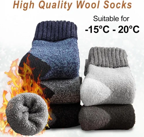 Vista 2 de MOSOTECH 5 Pairs Warm Wool Socks for Men, Size 7-12, Thick Thermal Socks Cozy Boot Socks for Winter