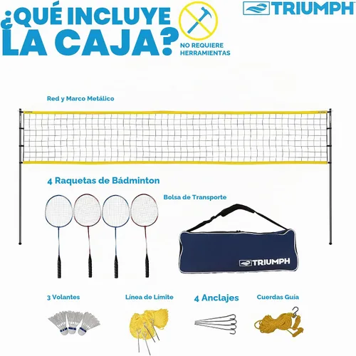 Vista 5 de Triumph Sports Badminton Set for Backyard & Outdoors with 4 Badminton Rackets, 3 Birdies, Net, Boundary Lines & Carry Bag