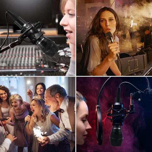 Vista 6 de Micrófono de karaoke dinámico para cantar, micrófono vocal con cable para karaoke, micrófono de mano con cable de 10 pies, micrófonos para altavoz